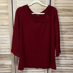 Requirements Woman Red Knit Long Sleeve Collar With Button Sweater Top Size 2x